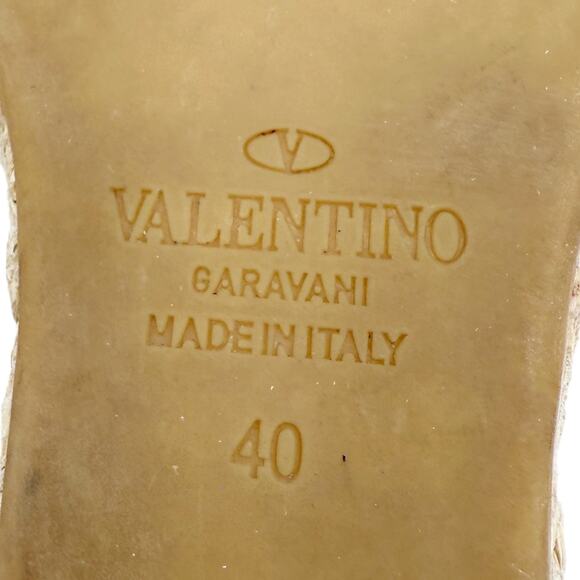 Valentino Rockstud Espadrille Wedge Sandals Nude Poudre Leather Size 40 US 10 - Picture 11 of 15